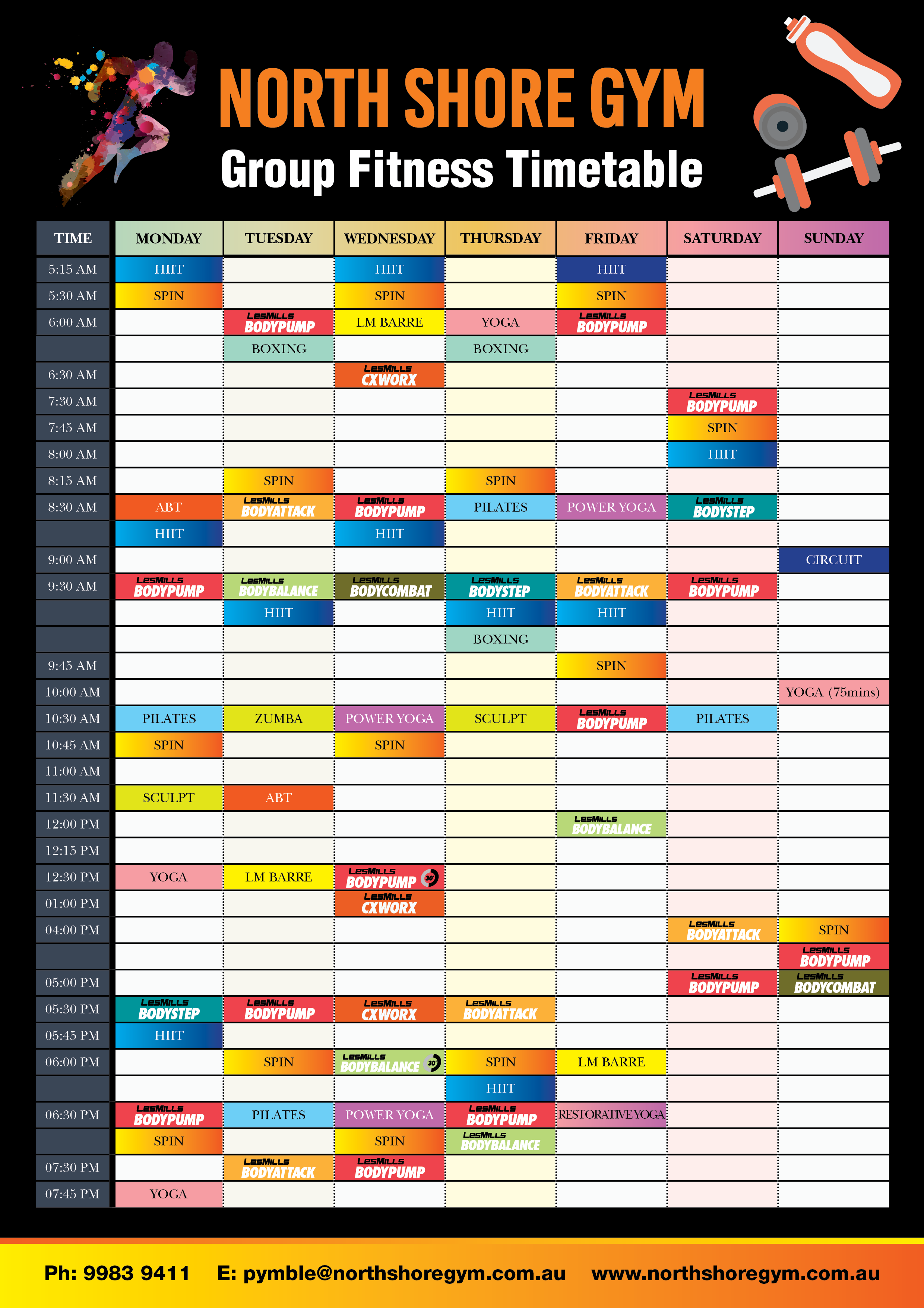 Timetable North Shore Gym